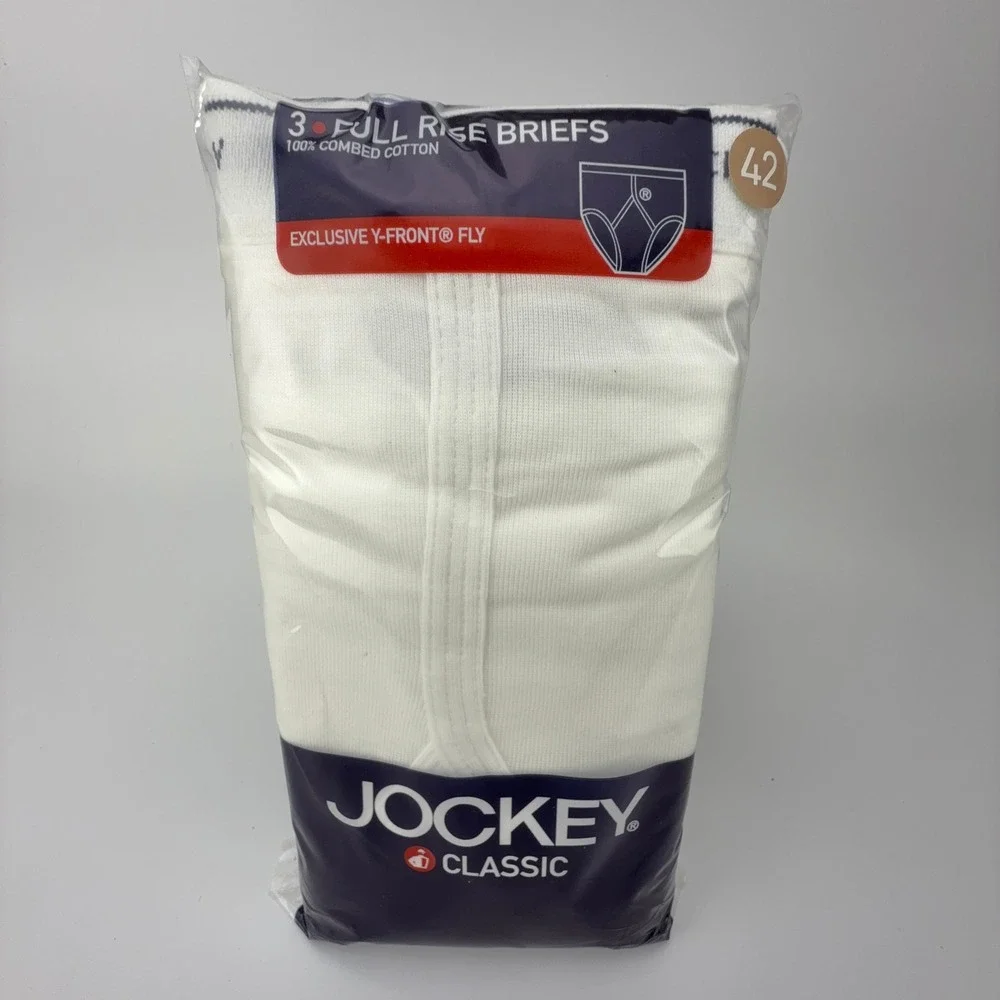 Jockey Classic Full Rise Briefs 3 Pack White Y-Front Fly Size 42 Style 9007 New